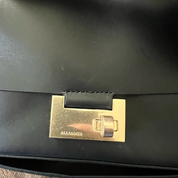 All Saints Black Leather Shoulder Bag/Waist Bag with Gold Accents - Picture 2 of 6